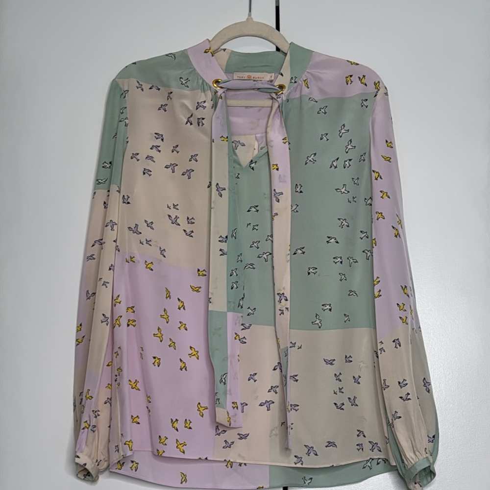 Tory Burch Patchwork Neck Tie Blouse - image 8